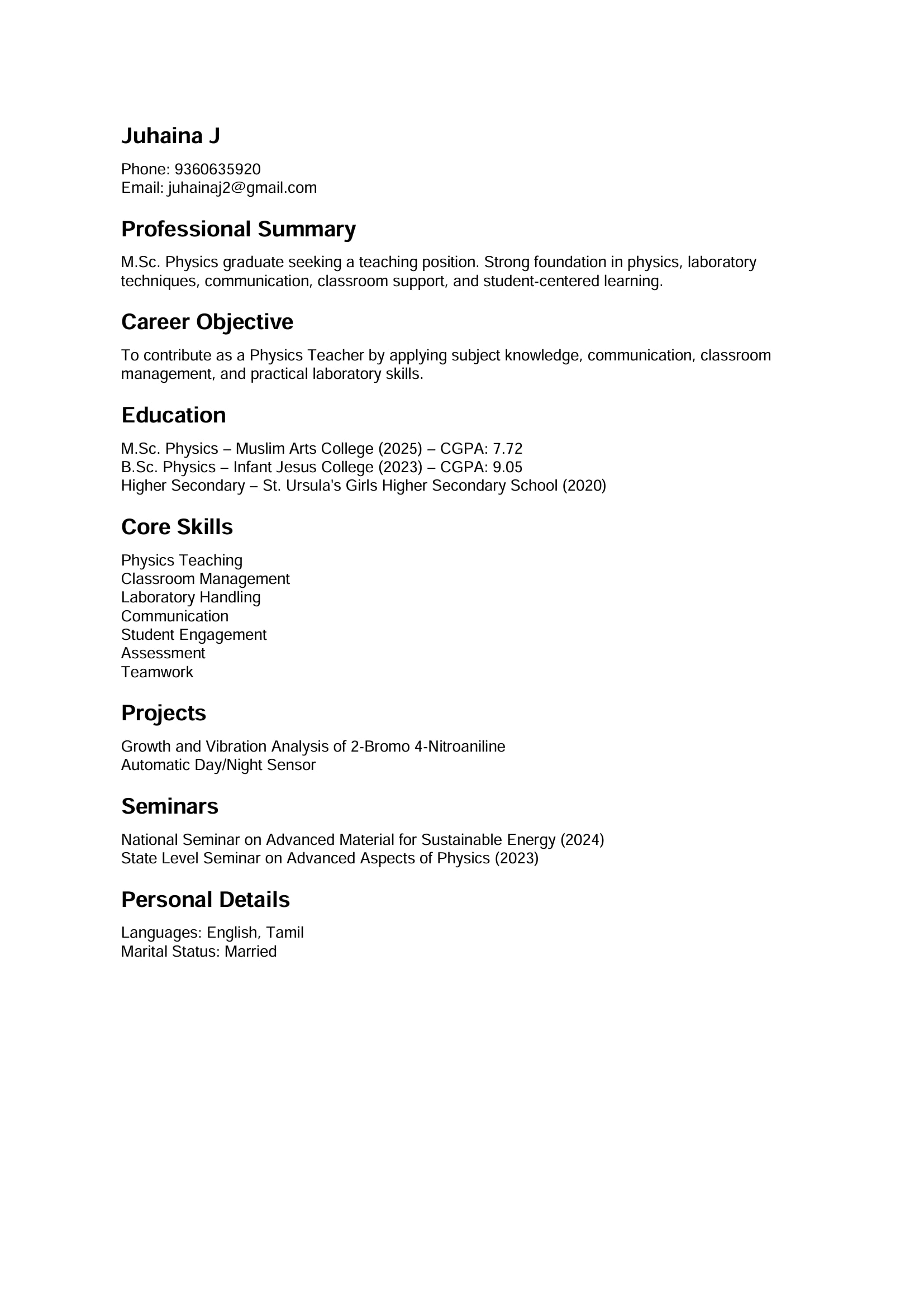 Teacher Profile