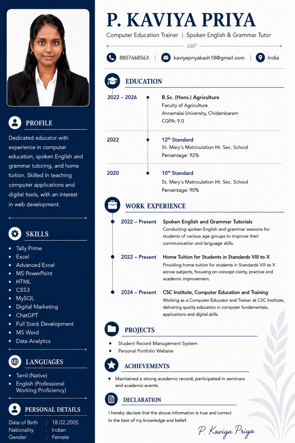 Teacher Profile