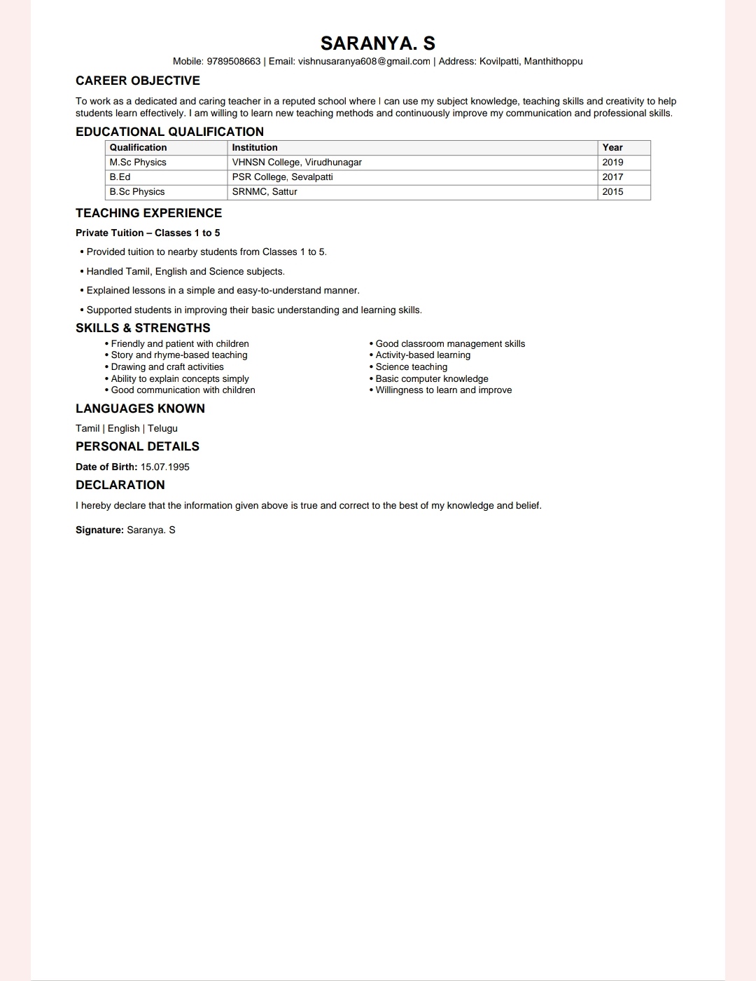 Teacher Profile